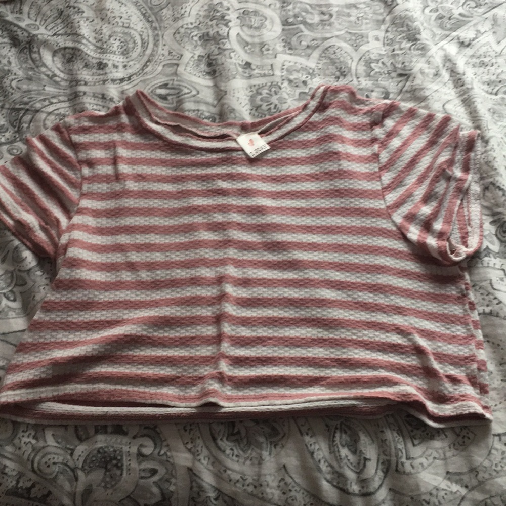 pink and white crop top